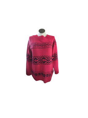 Chaps Size XL Fair Isle Knit Sweater Red Black Retro N
